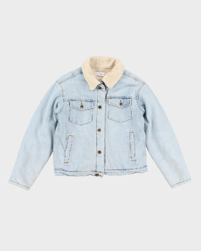 Tna Sherpa Lined Denim Jacket - S Notch Collar Peter Pan Collar Cowl Neck