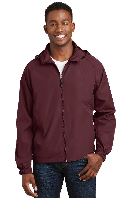 Sport-Tek Mens Water Resistant Full Zip Hooded Jacket - Maroon Rayon Fabric Velvet Fabric Corduroy Fabric