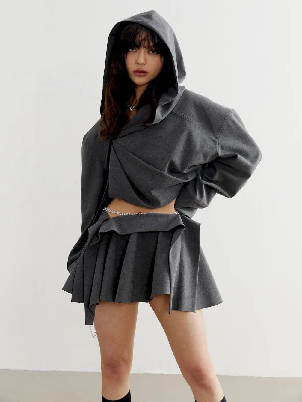 Box-Pleats Micro Mini Skirt - Niche Collection elastic waist skirt
