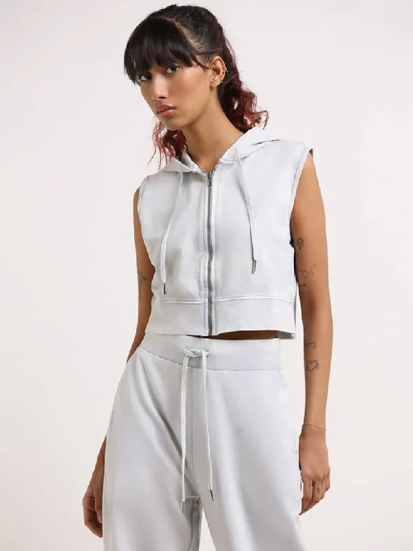 Studiofit Grey Cotton Hoodie Crop Jacket Zippered Jacket Buttoned Jacket Snapped Jacket