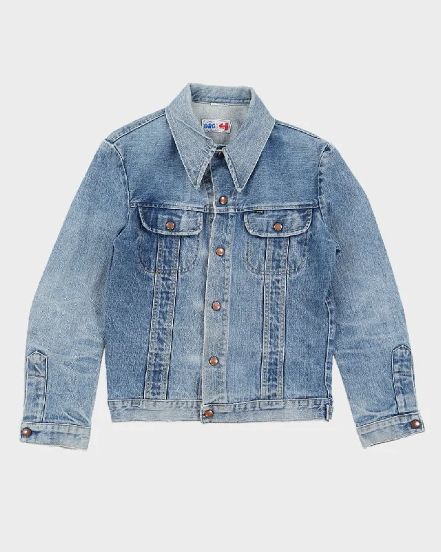 Vintage 70s GWG Blue Denim Jacket - S/M Herringbone Jacket Houndstooth Jacket Plaid Jacket
