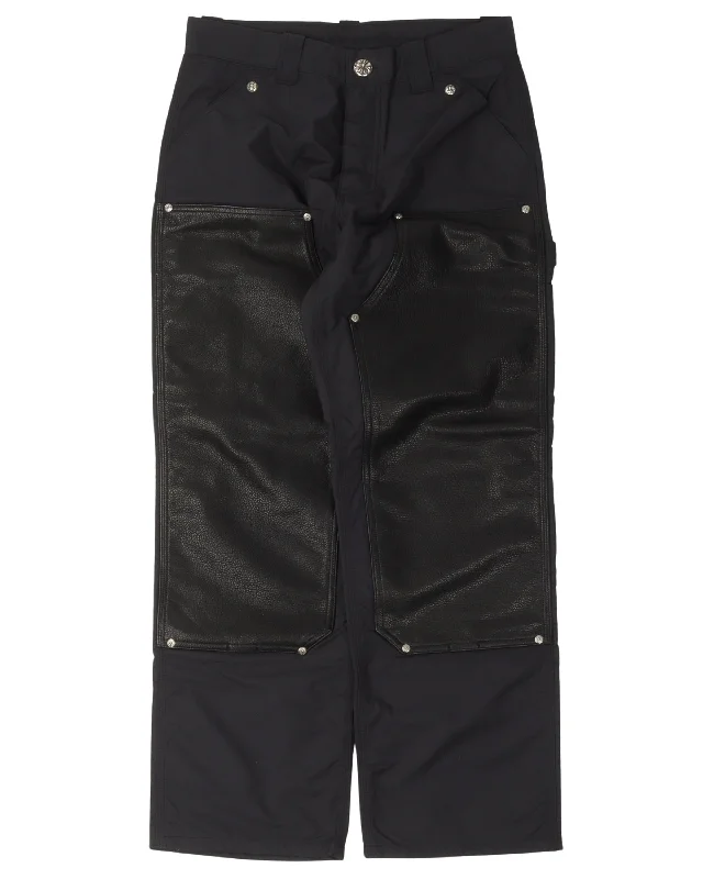 Leather Double Knee Nylon Carpenter Pants Casual Lounge Pants