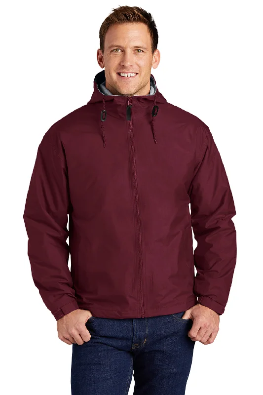 Port Authority Mens Team Wind & Water Resistant Full Zip Hooded Jacket - Maroon Print Jacket Jacquard Jacket Embroidered Jacket
