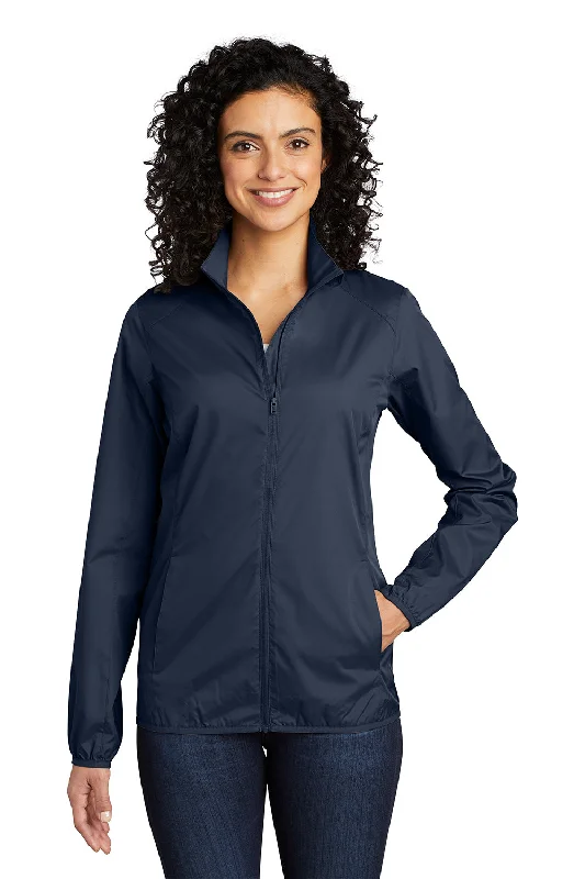 Port Authority Womens Zephyr Wind & Water Resistant Full Zip Jacket - Dress Navy Blue Front Pockets Side Pockets Patch Pockets