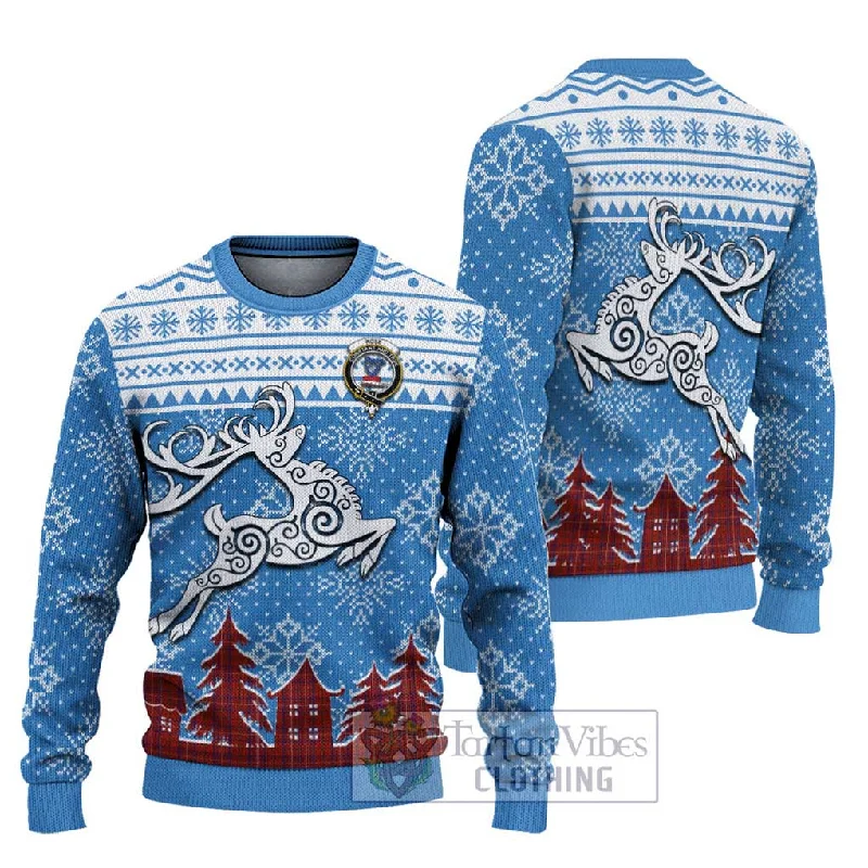 Rose Clan Christmas Ugly Sweater Celtic Reindeer Style Ribbed Striped Patterned