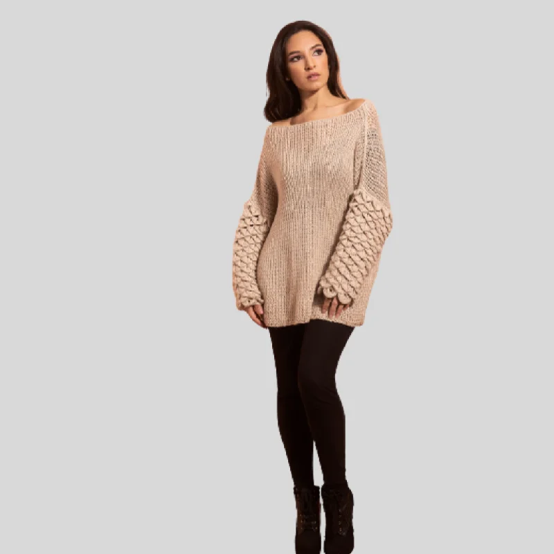 Eleodora Spike Sleeve Handwoven Alpaca Sweater Iron Safe Non-Iron Wrinkle Free