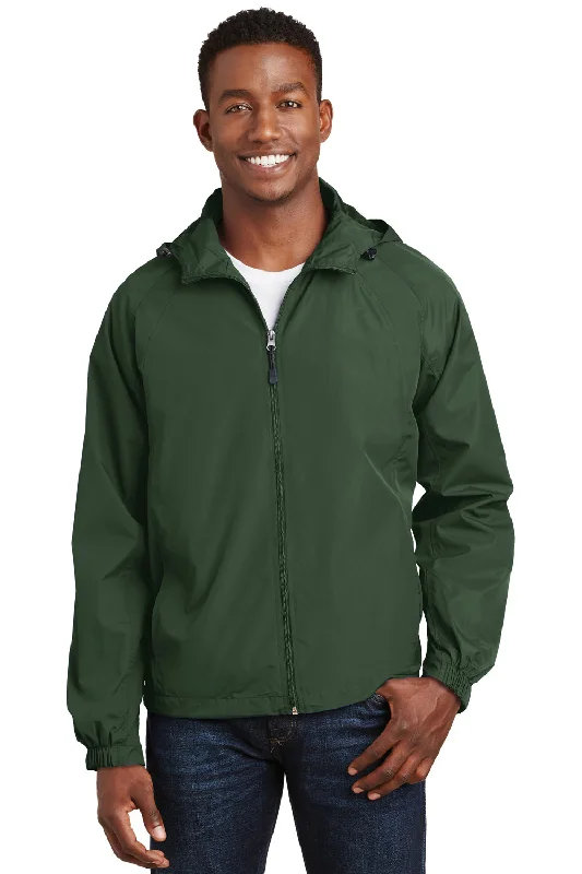 Sport-Tek Mens Water Resistant Full Zip Hooded Jacket - Forest Green Mesh Jacket Canvas Jacket Denim Jacket