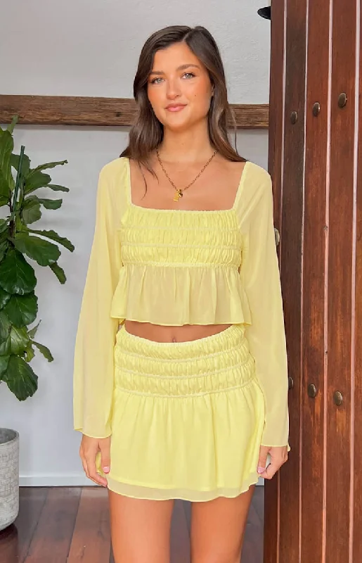 Sean Yellow Chiffon Mini Skirt cotton skirt soft