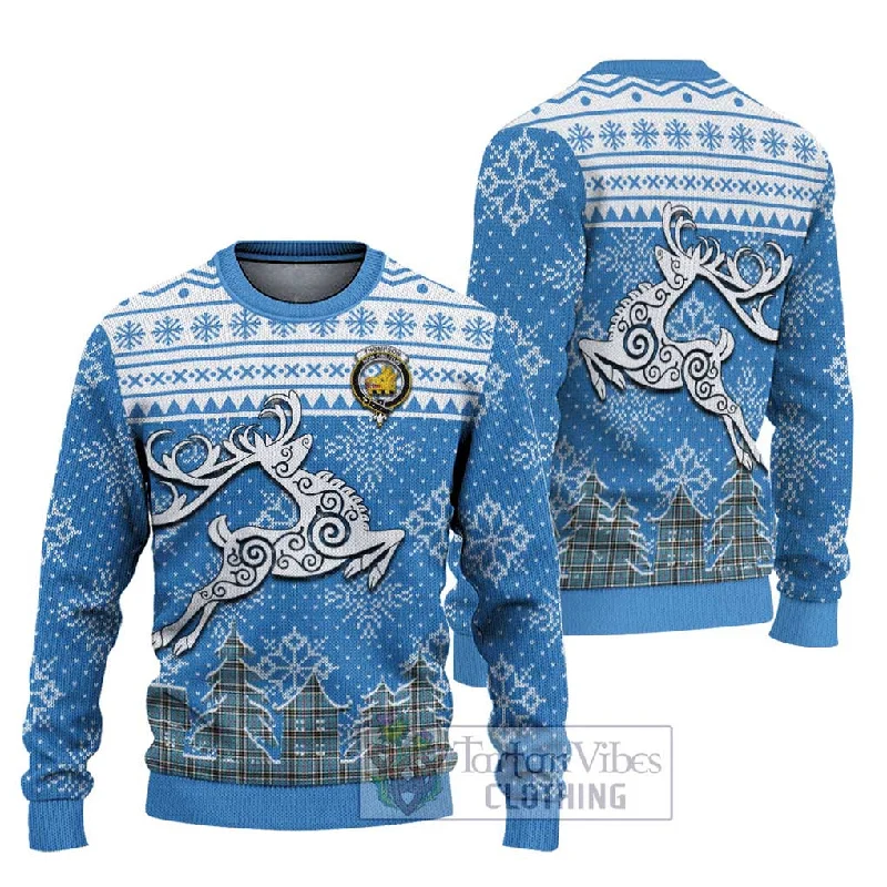 Thompson (Thomson) Clan Christmas Ugly Sweater Celtic Reindeer Style Velvet Chenille Corduroy