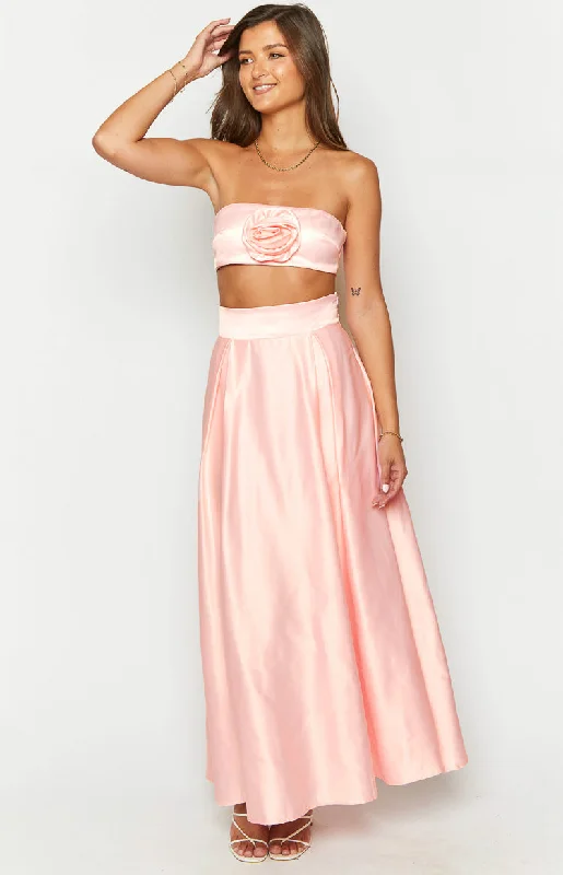 Nakiyah Pink Satin High Waisted Maxi Skirt linen skirt relaxed