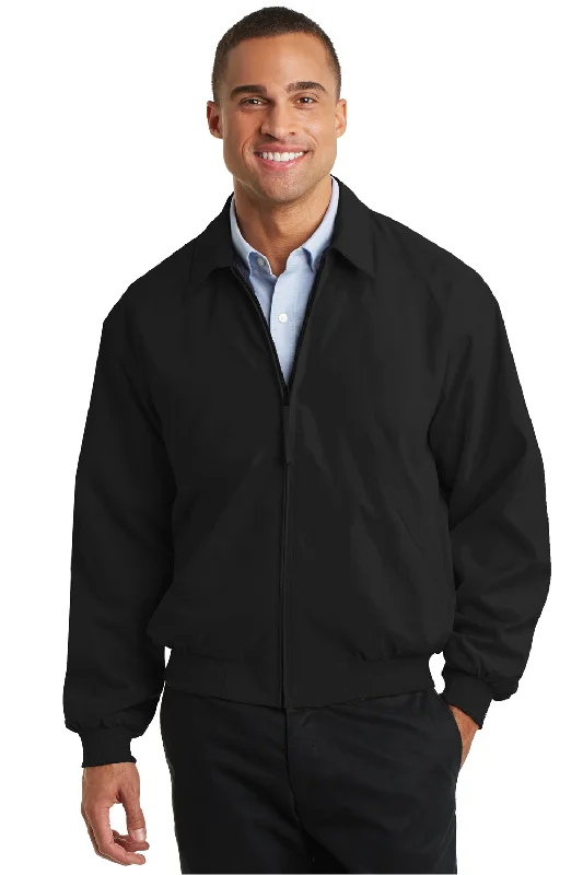 Port Authority Mens Casual Wind & Water Resistant Full Zip Microfiber Jacket - Black - Closeout Boat Neck Shawl Collar Notched Collar