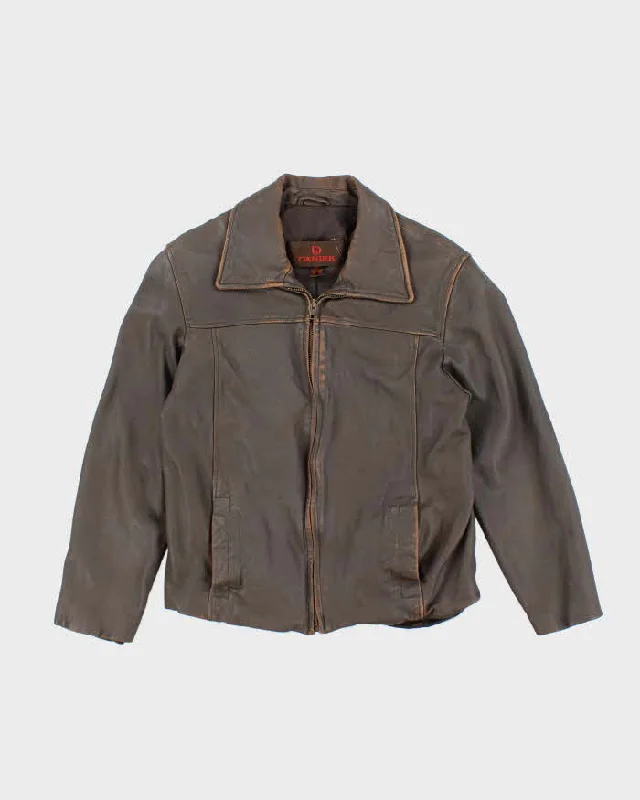Vintage Danier Brown Leather Zip-Up Jacket - S Welt Pockets Slit Pockets Flap Pockets