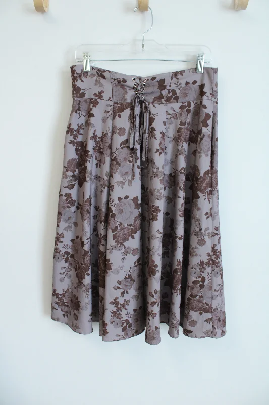 Belle Paque Mauve Rose Print Lace Up Skirt | L chiffon skirt airy