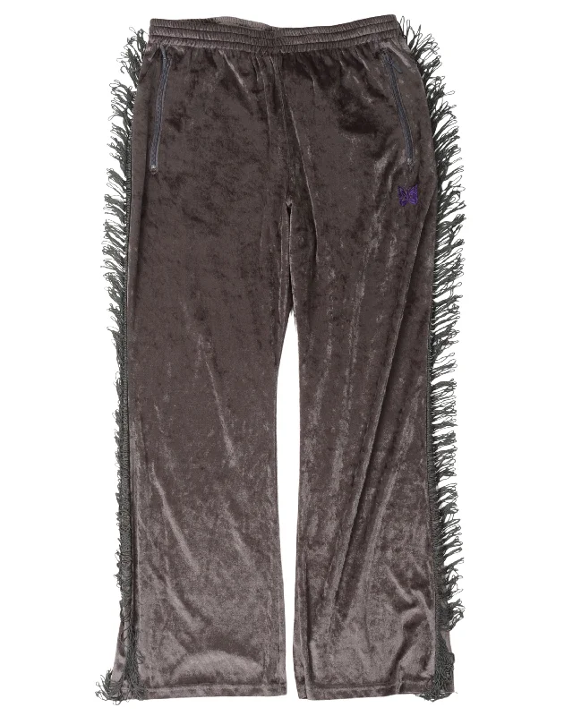 Fringe Boot-Cut Velour Track Pants Comfortable Cargo Pants