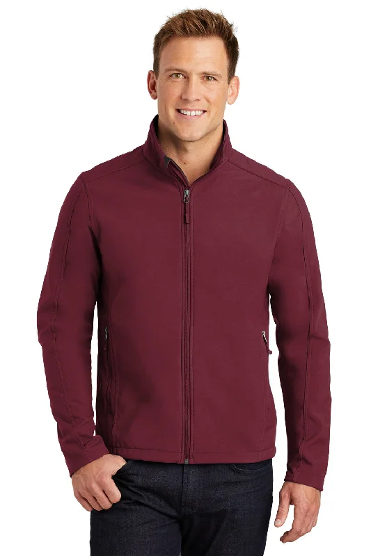Port Authority Mens Core Wind & Water Resistant Full Zip Jacket - Maroon Notch Collar Peter Pan Collar Cowl Neck