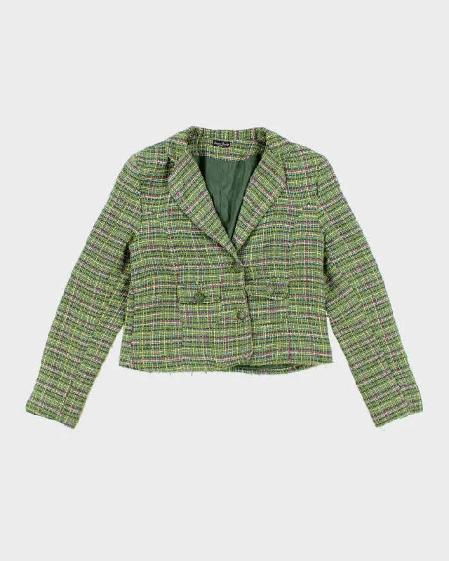 Vintage 00s Steve & Barry's Woven Green Blazer Jacket - L One-Shoulder Jacket Off-the-Shoulder Jacket Asymmetrical Jacket