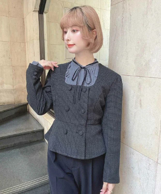Double-Button Peplum Jacket / an another angelus [51BD01j005]. Chenille Jacket Brocade Jacket Lace Jacket
