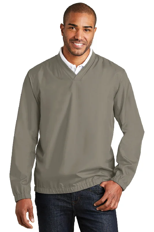 Port Authority Mens Zephyr Wind & Water Resistant V-Neck Wind Jacket - Stratus Grey - Closeout Mesh Jacket Canvas Jacket Denim Jacket