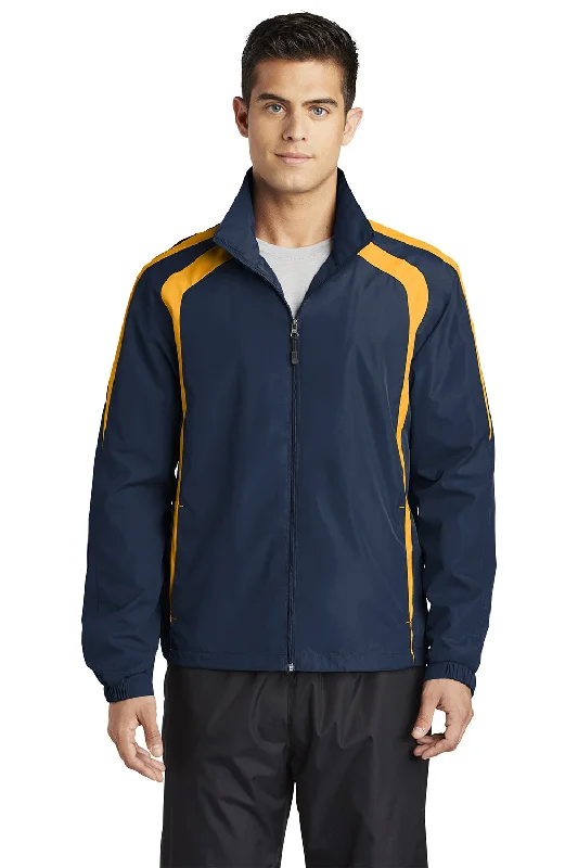 Sport-Tek Mens Water Resistant Full Zip Jacket - True Navy Blue/Gold Cotton Jacket Linen Jacket Terry Jacket