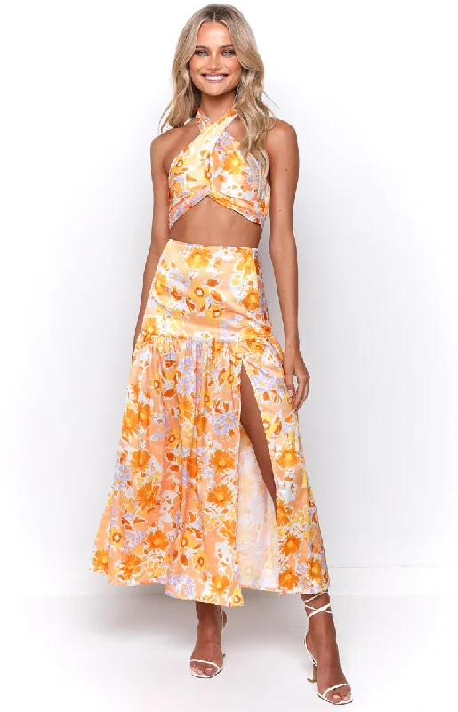 Juniper Orange Floral Maxi Skirt casual skirt length