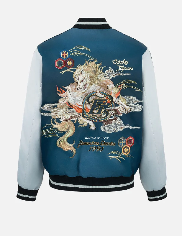 Hakutaku Embroidery Regular Fit Souvenior Jacket Collared Jacket Crew Neck Jacket Turtle Neck Jacket