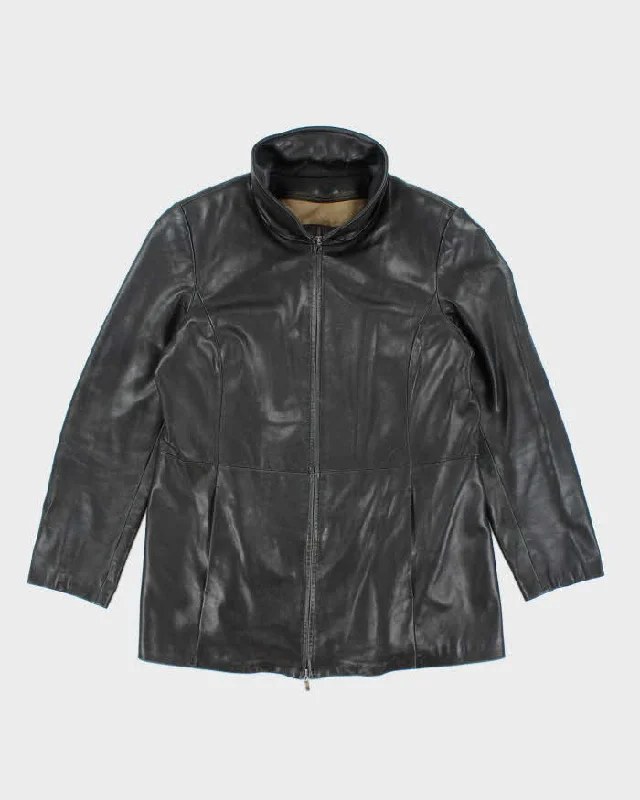 Vintage Y2K Women's Danier Lined Leather Zip Up Jacket - XL Collared Jacket Crew Neck Jacket Turtle Neck Jacket