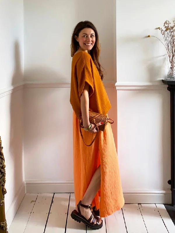 Lulu Organic Cotton Skirt - Apricot asymmetrical skirt cut