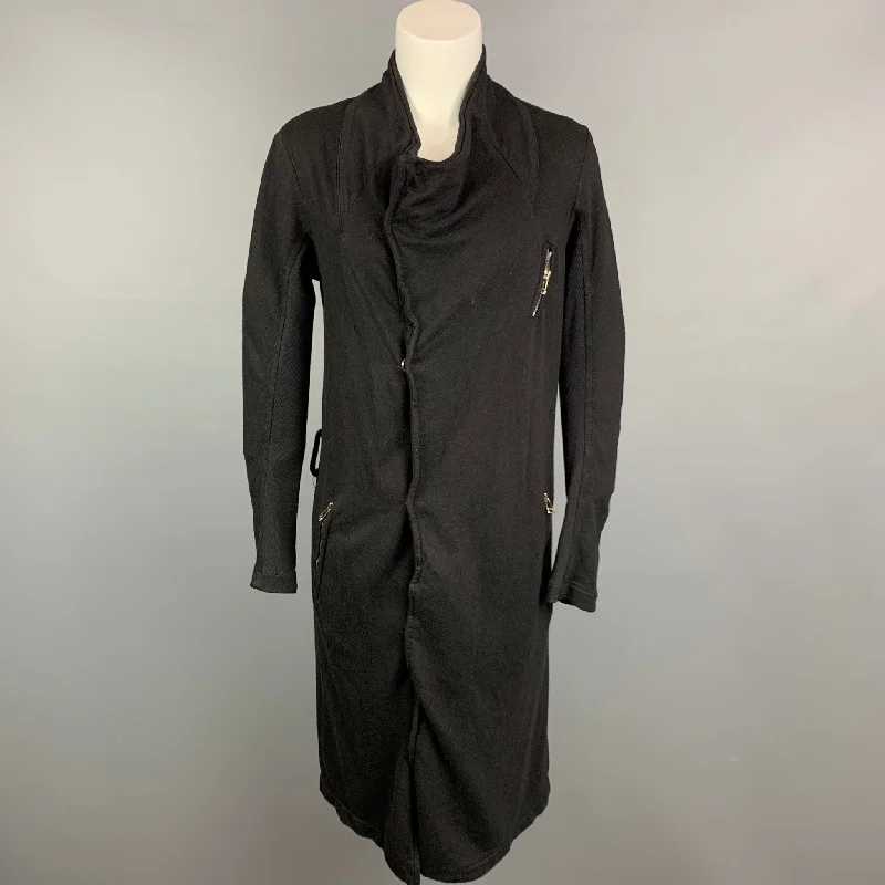 THEODOR Size XS Black Ribbed Cotton Blend Long Jacket Tiered Jacket Buttoned Jacket Zippered Jacket