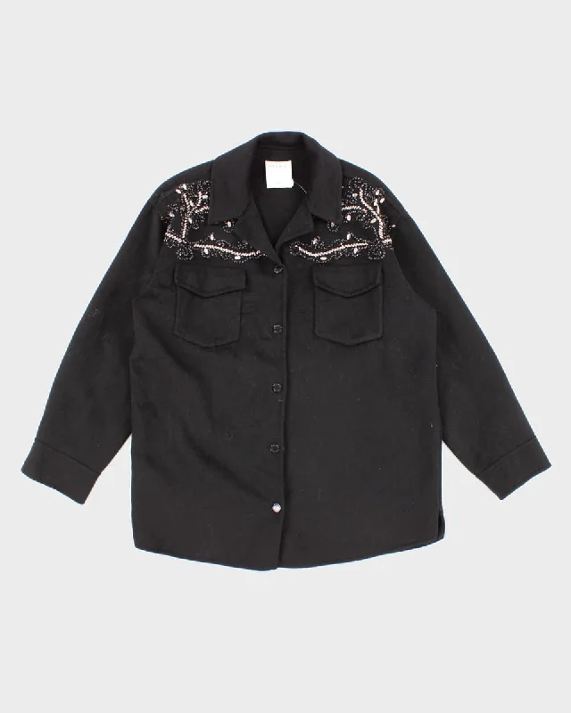 Sandro Felt and Rhinestone Heavy Shirt Jacket Ribbed Jacket Pleated Jacket Ruffled Jacket