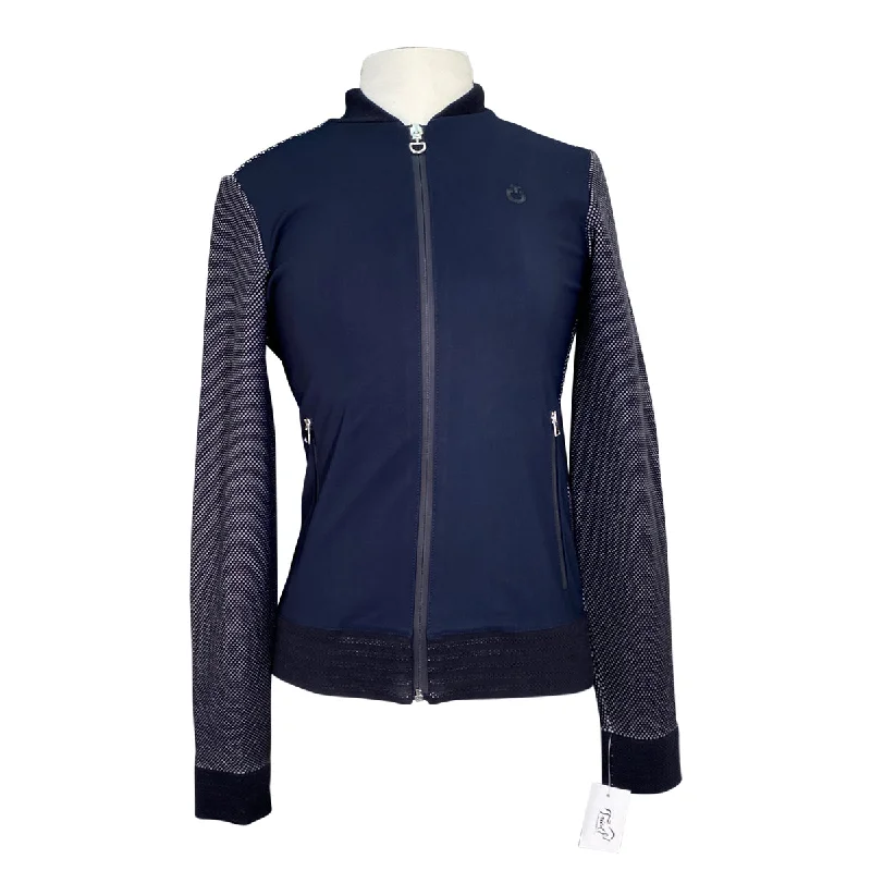 Cavalleria Toscana Knit Jacket in Navy - Women's Small Stand-Up Collar Roll-Neck Collar Turtle Neck