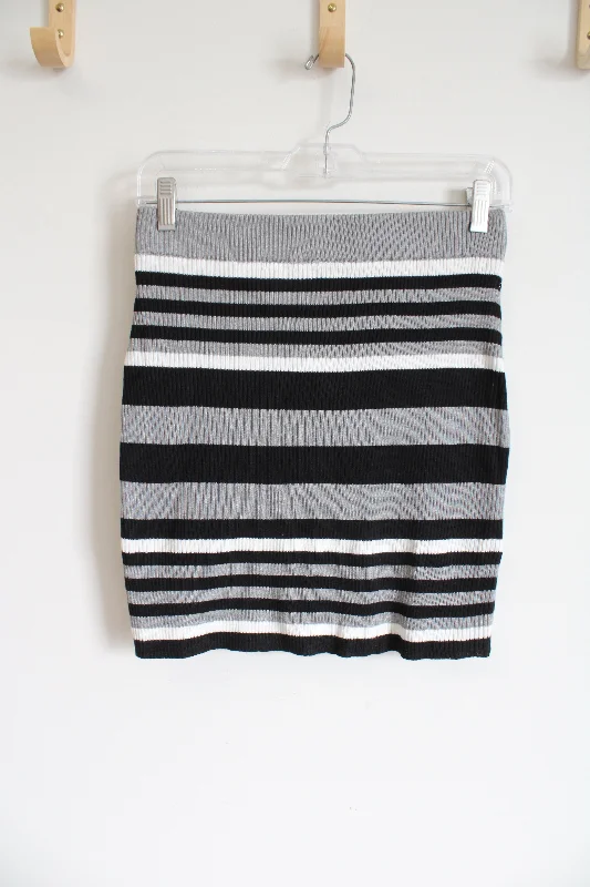 NEW Fashion Nova Gray Black Striped Knit Mini Skirt | L leather skirt bold
