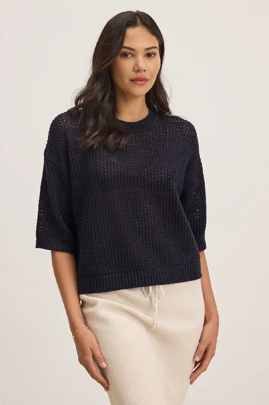 VIENNA COTTON CASHMERE MESH SWEATER Ribbed Striped Patterned
