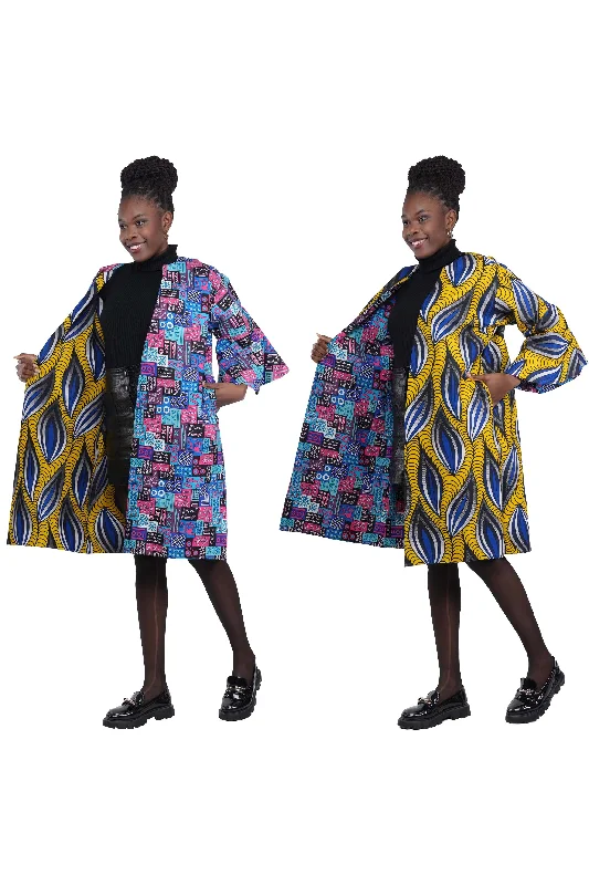 Ankara Reversible Jacket/Trench Coat With Two Sided Belt (Pack of 2 Pieces) Herringbone Jacket Checkered Jacket Solid Jacket