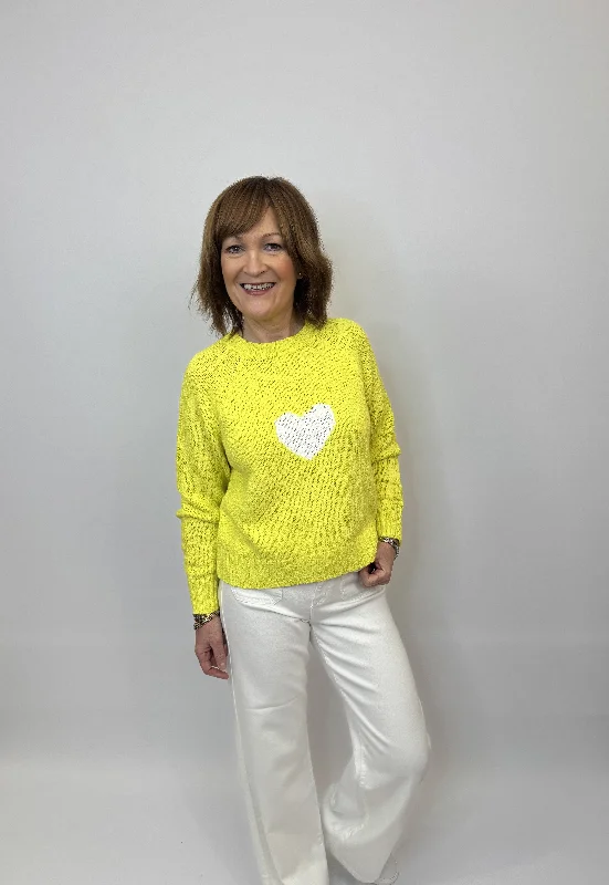 JEFF Yellow Heart Sweater Ribbed Striped Patterned
