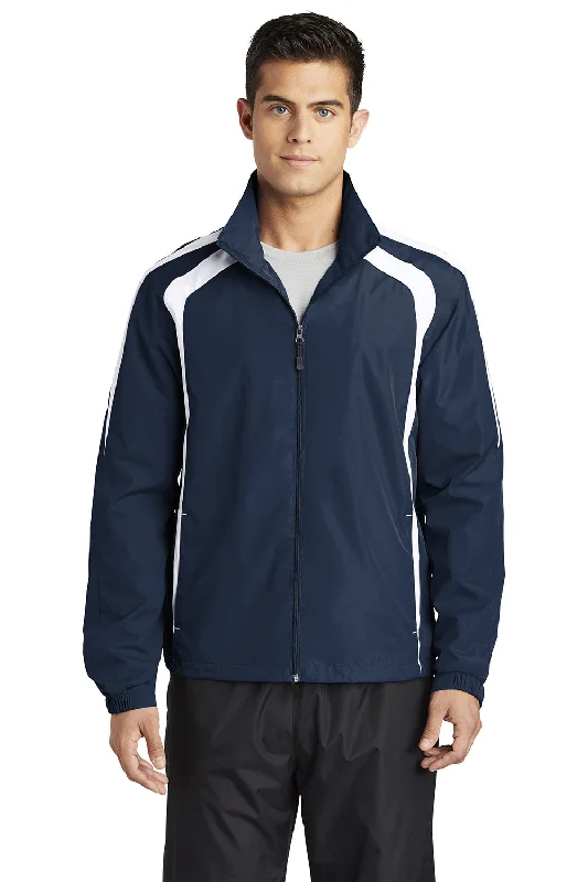 Sport-Tek Mens Water Resistant Full Zip Jacket - True Navy Blue/White Embroidered Jacket Appliqued Jacket Beaded Jacket