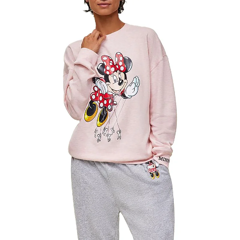Disney Womens Minnie Mouse Balloon Graphic Cotton Crewneck Sweater Iron Safe Non-Iron Wrinkle Free