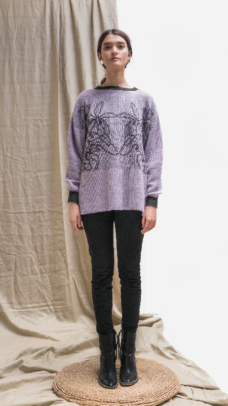 Alpaca Orchid Sweater - Lavender and Dark Gray Open Front Closed Front Wrap Front