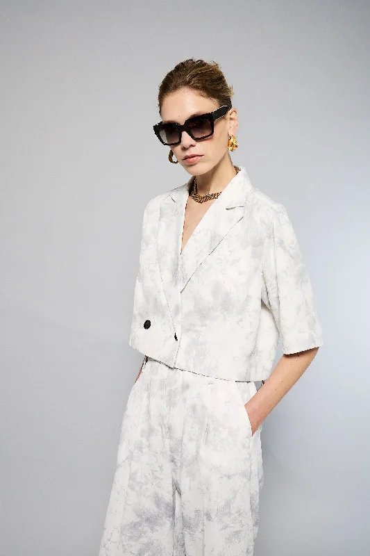 Yelena Short Sleeve Marble Printed Jacket Nylon Fabric Polyester Fabric Spandex Fabric