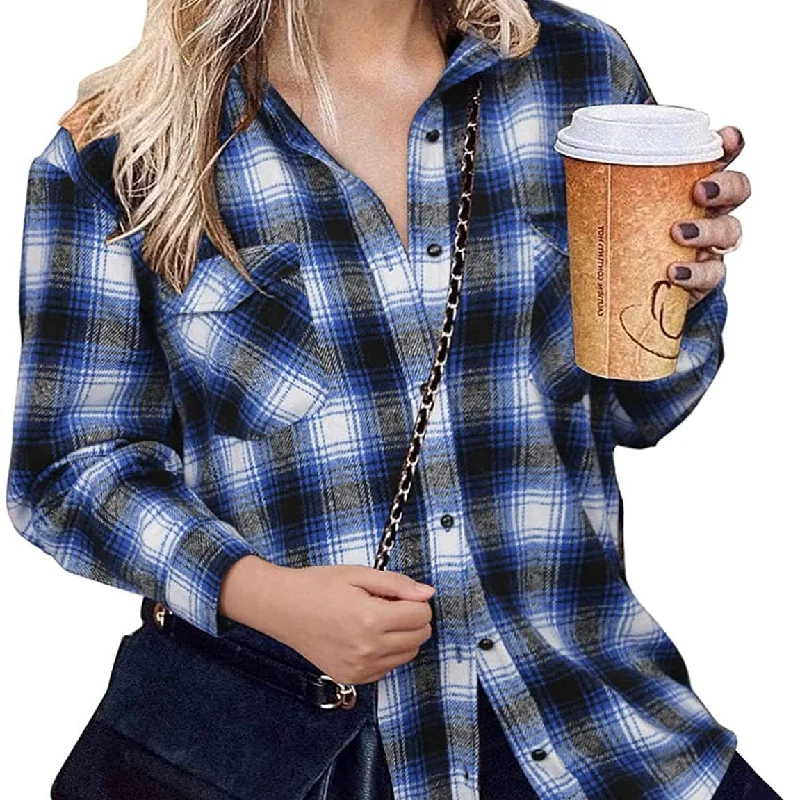 New Trend 2022 Yarn Dyed Plaid Loose Casual Jacket Patchwork Design Oversize Jacket Polyester Turn Down Collar Coat For Women Hooded Jacket Caped Jacket Shawl Collar Jacket
