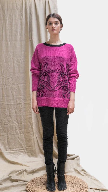 Alpaca Orchid Sweater - Fuchsia and Black Rayon Fabric Velvet Fabric Corduroy Fabric