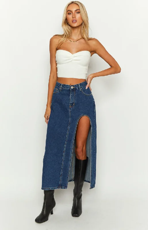 Aysha Dark Wash Denim Midi Skirt silk skirt luxurious