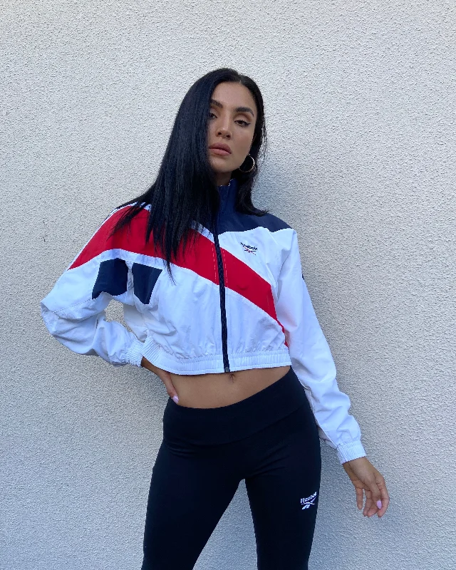 Reebok Women's Classic Vector Cropped Track Jacket White Navy/Red Rayon Jacket Velvet Jacket Corduroy Jacket