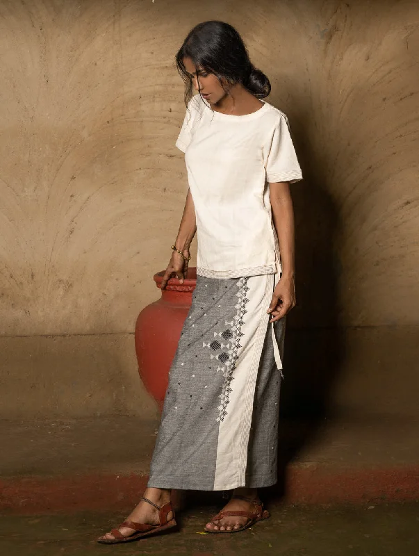 The Work Edit. Handwoven Kashida Pattu Wrap Skirt Set - Grey Aztec (Set of 2) velvet skirt glossy