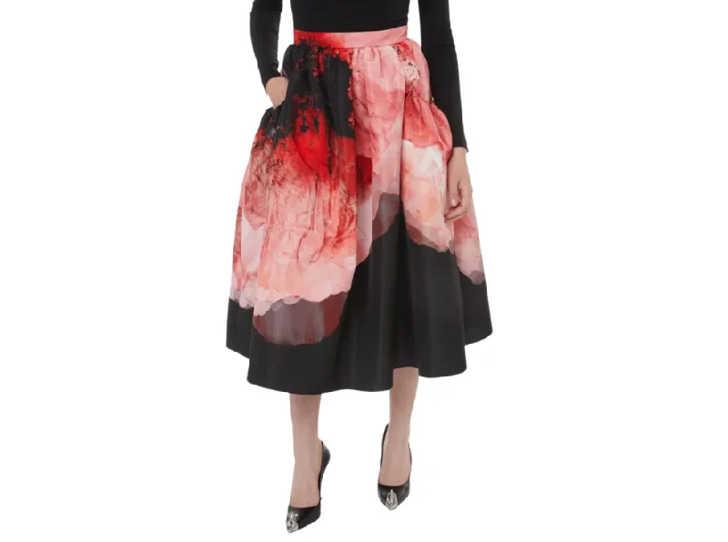 Alexander McQueen Anemone Print Faille Skirt cashmere skirt soft
