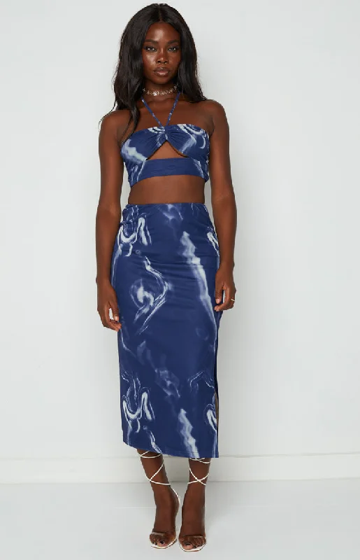 Fable Navy Mesh Midi Skirt linen skirt airy