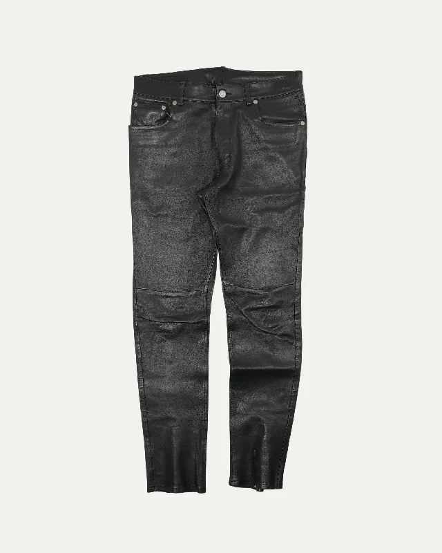 Leather Five Pocket Pants Fashionable Button-Up Pants