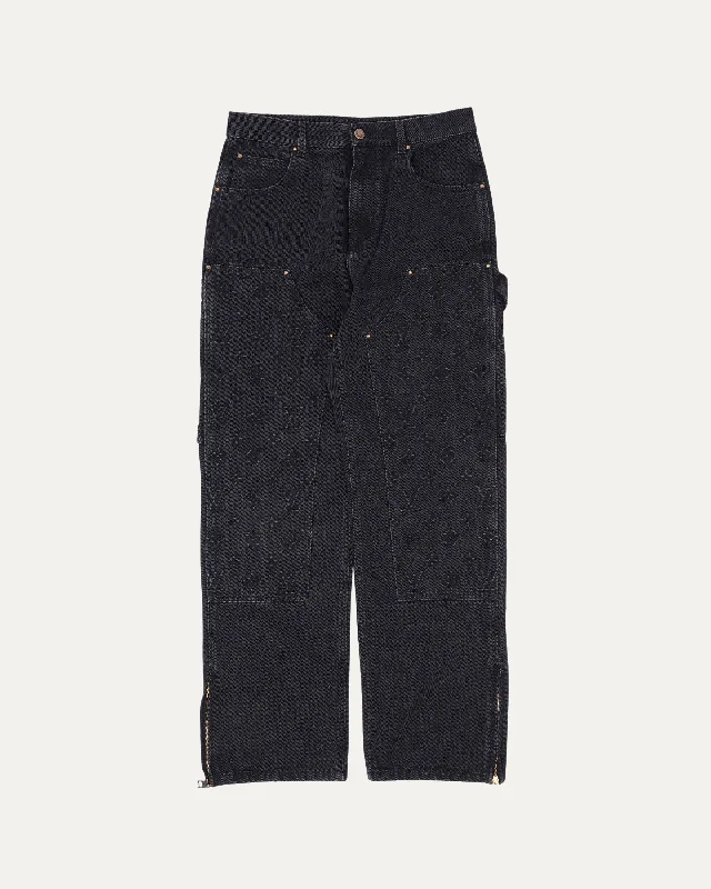 Double Knee Monogram Embossed Pants Classic Stretch Pants