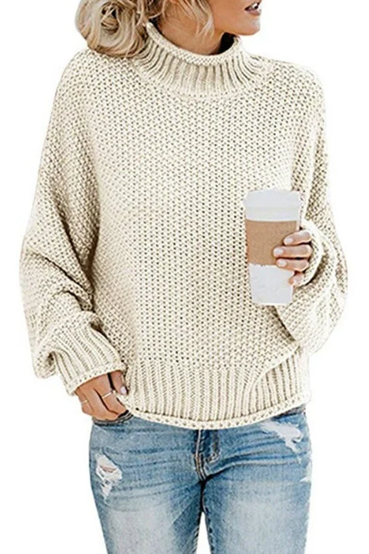 LONG SLEEVE TURTLE NECK CASUAL KNITTED SWEATER Anti-Pilling Anti-Shrink Durable