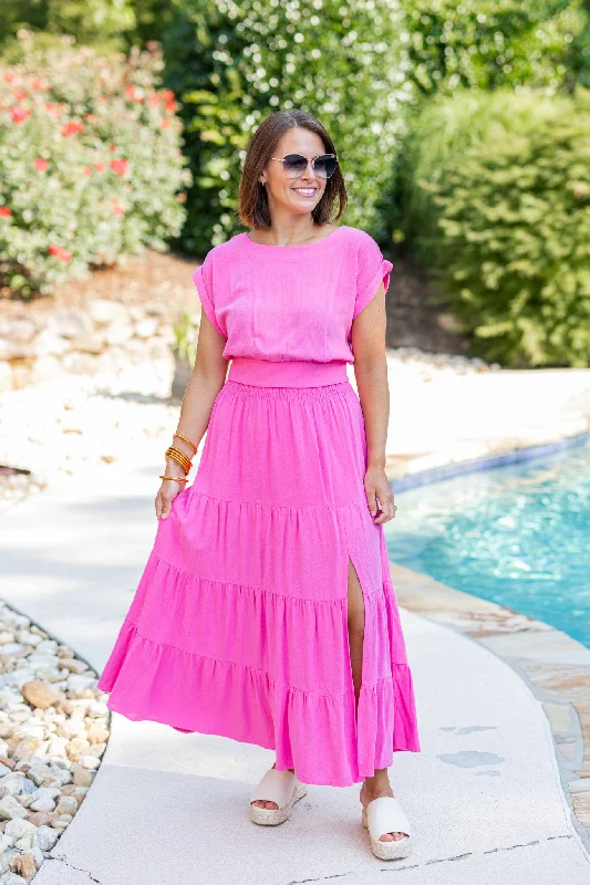 Darling Pink Maxi Skirt Set breathable skirt fabric