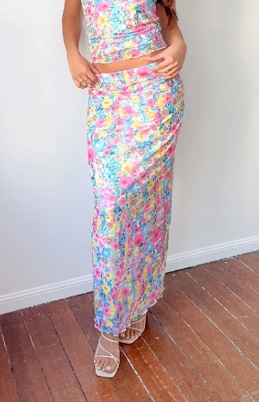 When in Rome Multi Floral Maxi Skirt denim skirt stylish